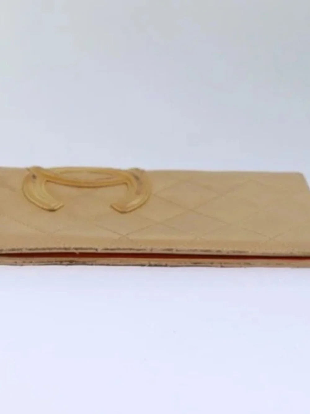 CHANEL Cambon Line Matelasse Long Wallet Leather Beige CC Auth bs16763